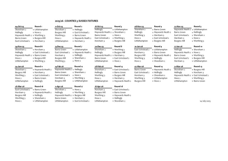 2nd Team Fixtures 2025/2026 Season