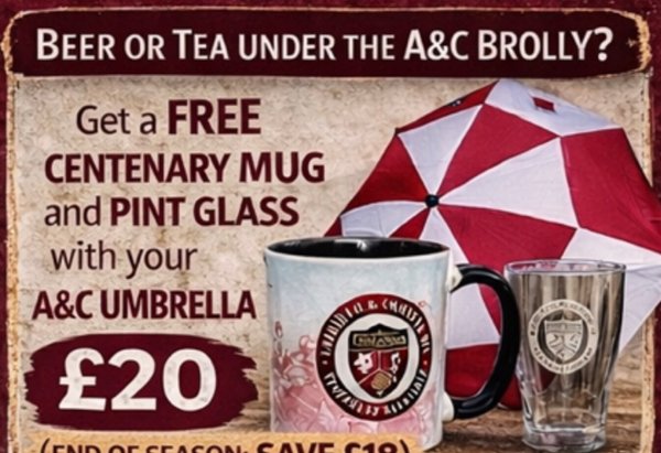 Beer or Tea Under the A&C Brolli - Buy an umbrella, a mug & a pint glass for £20