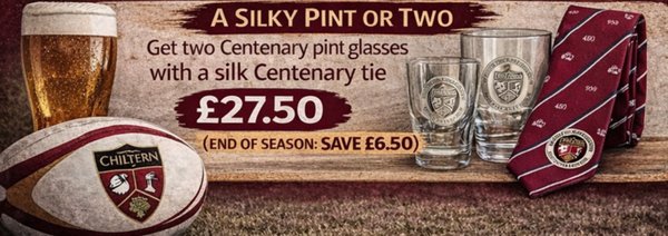 A Silky Pint or Two - two free pint glasses with a Centenary silk tie