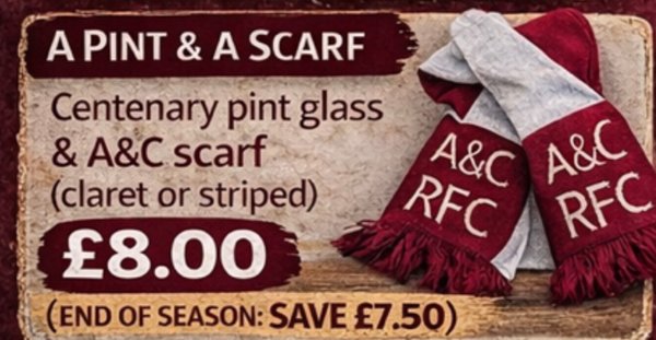 A Pint & A Scarf - buy an A&C scarf and a centenary  pint glass for just £8