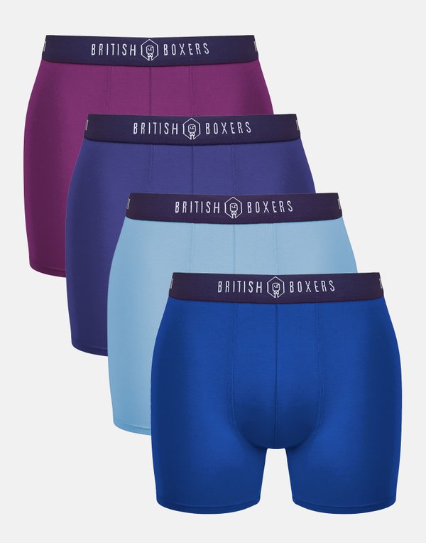 British Boxers : Men's Bamboo Stretch Trunks  (Blues 4 pack)