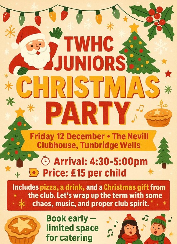 Junior Xmas party - fun at the clubhouse. Friday 12th December from 4.30pm