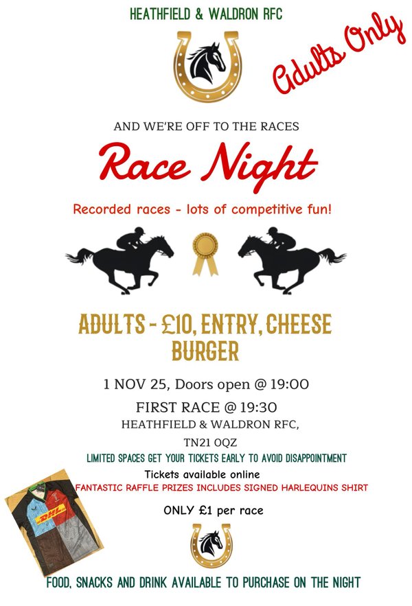 Race Night Saturday 1st November 7pm @ Clubhouse