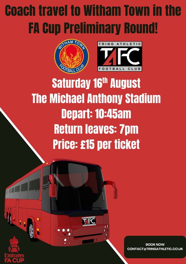 Coach travel to Witham for FA Cup 16th August