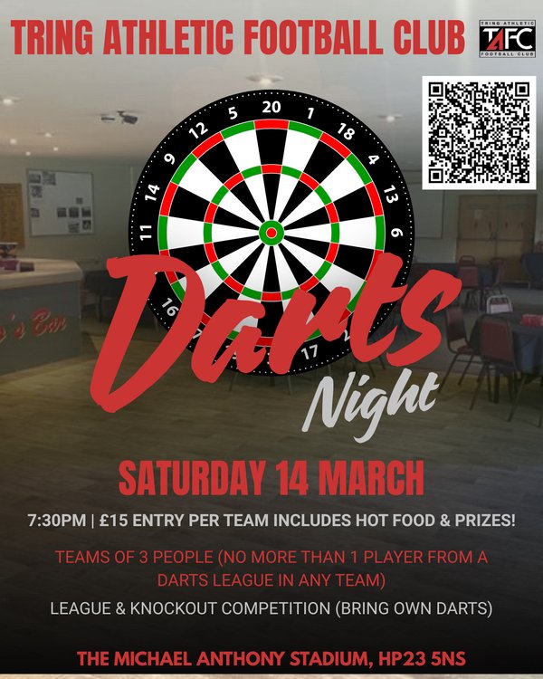 Darts night 14th March - team of 3 players