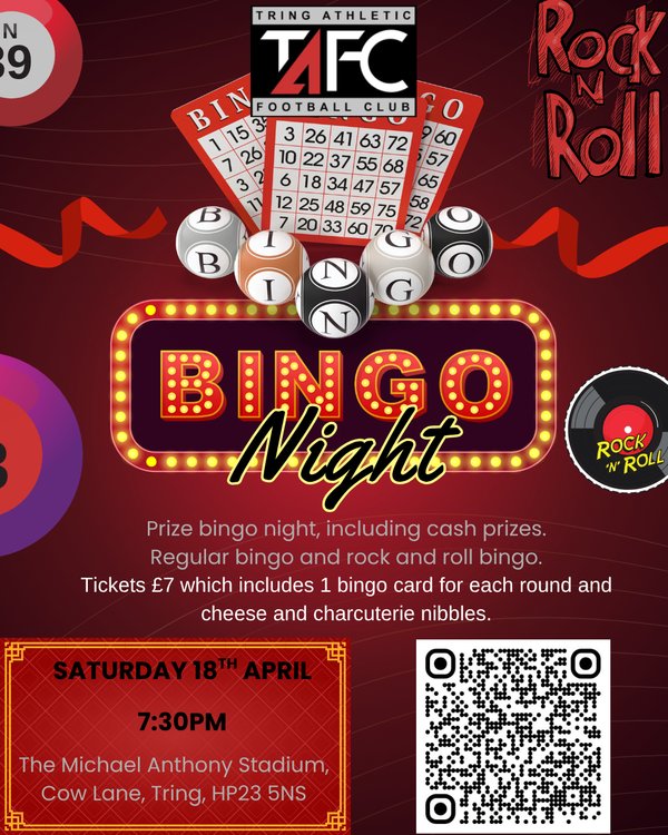 Bingo night ticket. Saturday 18th April 7.30pm.