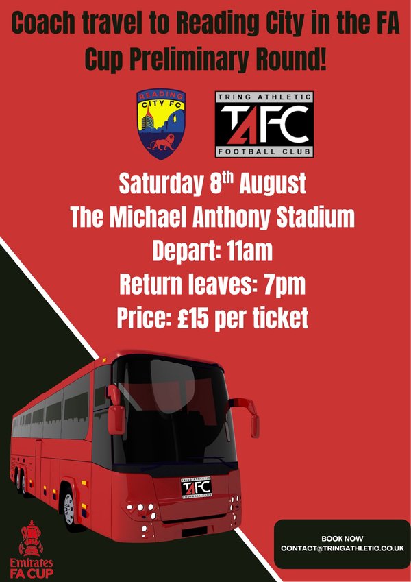 Coach travel to Reading City FA Cup Saturday 8th August