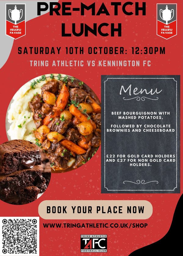 FA Vase pre-match lunch - Saturday 10th October 12.30pm