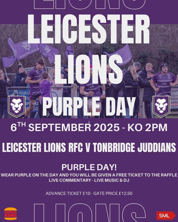 Purple Day 6th Sept 25 Lions v Tonbridge Juddians