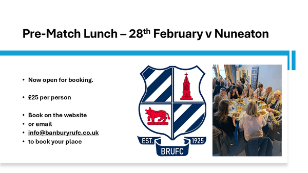 Matchday Lunch on 28th February 2026 v Nuneaton