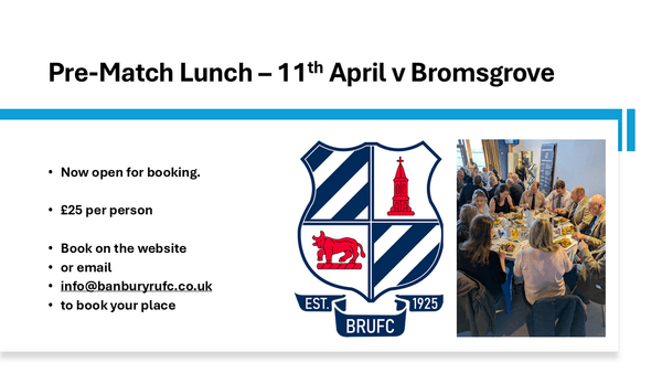 Matchday Lunch on 11th April 2026 v Bromsgrove