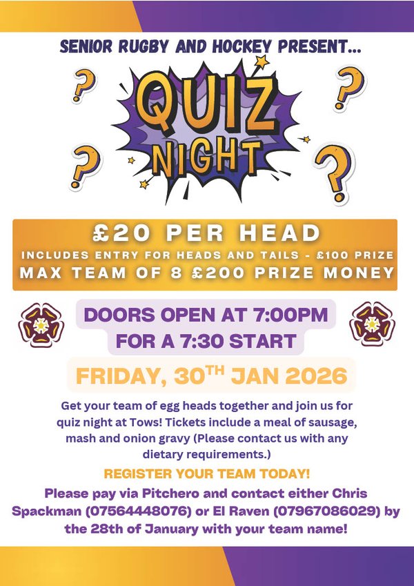 Senior Hockey & Rugby QUIZ NIGHT