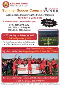 Summer Soccer Camps at the Harlow Arena