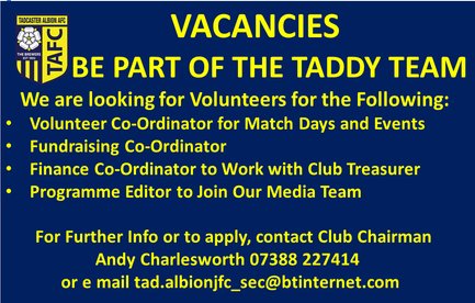 Vacancies for Volunteers at Tadcaster Albion