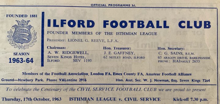 Football Programmes Of Yesteryear Isthmian League V Civil Service October 1963 The Pitching In Isthmian Football League