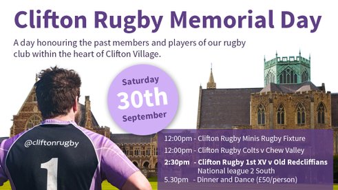 Clifton Rugby Memorial Day: Rugby, Dinner and Dance!