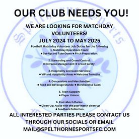 MATCH DAY VOLUNTEERS NEEDED!
