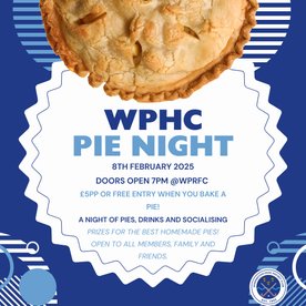 Club Social Night - Pie Night 8th Feb 2025 Doors open at 19:00 £5 per person entry or free entry if you bring a pie Everyone Welcome