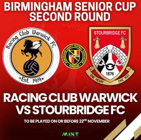Birmingham Senior Cup - Glassboys to travel to RACING CLUB WARWICK in Round 2.