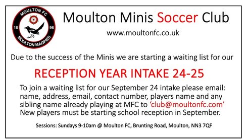 Moulton Minis Reception Group - September 24 School year intake