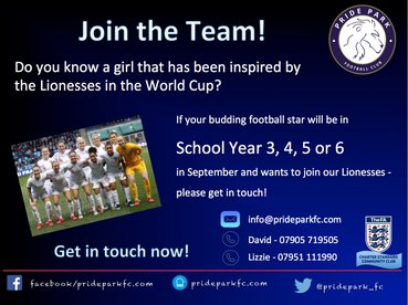 INSPIRED BY THE LIONESSES? WE'RE LOOKING FOR PLAYERS FOR OUR GIRLS TEAMS!