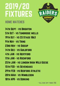 Guernsey Raiders 2019/20 Home Fixtures