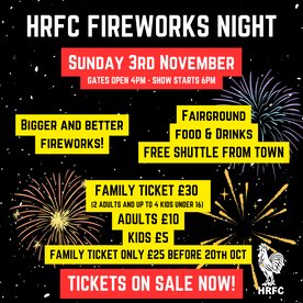 HRFC Fireworks - Tickets on sale now