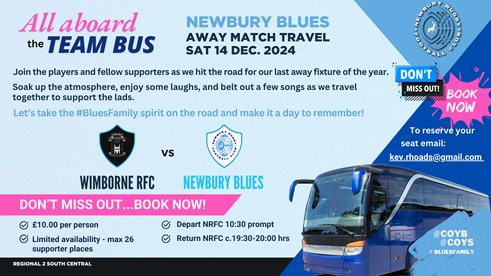 ALL ABOARD THE TEAM BUS : Supporters coach to Away Match against Wimborne RFC - 14 Dec.