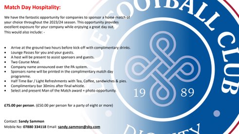 Match Day hospitality available at Ian Mair Park