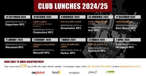 BRFC Club Lunches 2024/25