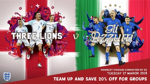 Team up and save 20% on England v Italy tickets when you book as a group