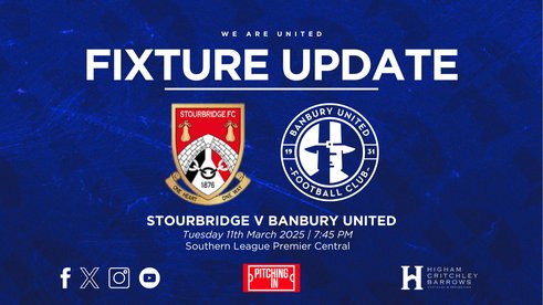 Fixture Update: Stourbridge vs Banbury United