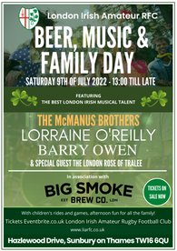 LIARFC Beer, Music & Family Day - Saturday 9th of July 2022 - Tickets on Sale Now