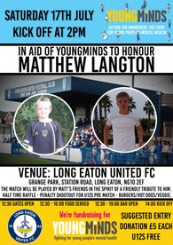 Charity match to honour Matthew Langton in support of YoungMinds