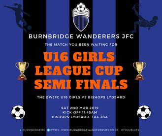 U16s Girls Meet Bishops Lydeard in U16s League Cup Semi Finals!