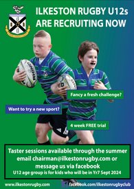 Ilkeston U12s are now recruiting new players - Does your child fancy having a go at rugby?