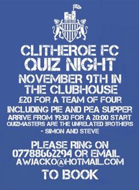 Remember, remember the 9th of November, our quiz night in the clubhouse. That's this Friday. A team from the 'Management' will be taking part.