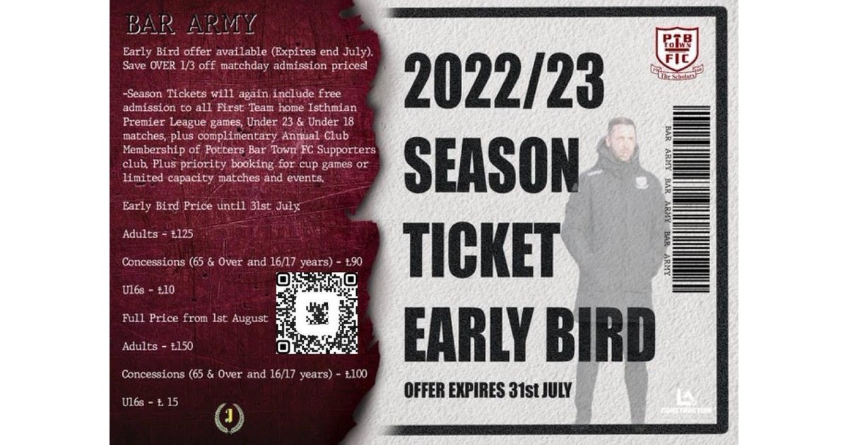 Potters Bar Town Extend 22 23 Early Bird Season Ticket Offer Potters Bar Town Extend 22 23 Early Bird Season Ticket Offer