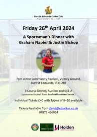 Sportsman's Dinner Friday Evening 26 April 2024