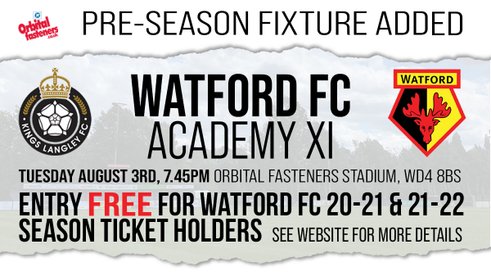 New Pre-Season Game Added - Watford FC Academy XI
