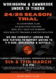 Under 13 Tigers are looking for new players