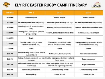 Great News, The Ely RFC Easter Rugby Camp Itinerary is Here !