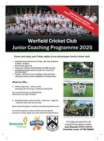 Junior Cricket Training 2025 - Starts : FRIDAY 2nd MAY 6.30pm