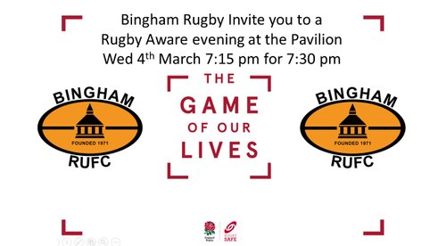 An Invite to a Bingham Rugby Aware evening