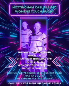 Casuals Women's touch Rugby Open nights in June