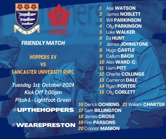 Hoppers XV to host Lancaster University (Tue 1 October)