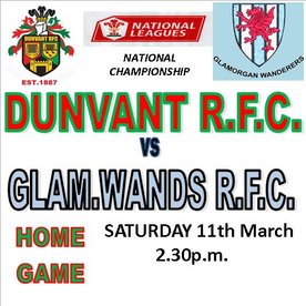 DUNVANT HOST THE WANDERERS THIS SAT (11th Mar)
