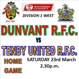 Dunvant go 3rd with an 8 try win against plucky Tenby United (23rd Mar)