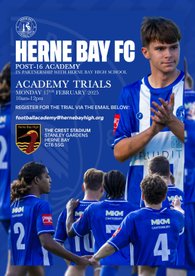 Herne Bay FC Post-16 Academy Trials - Monday 17th February - Book now
