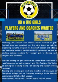 Under 8 and Under 10 Girls and Coaches wanted for next season!